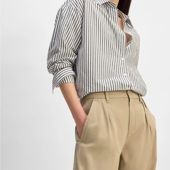 Everlane Pleated Wide Leg Trench Coat Khaki Chino Pants Size 12 NWOT - Picture 2 of 11